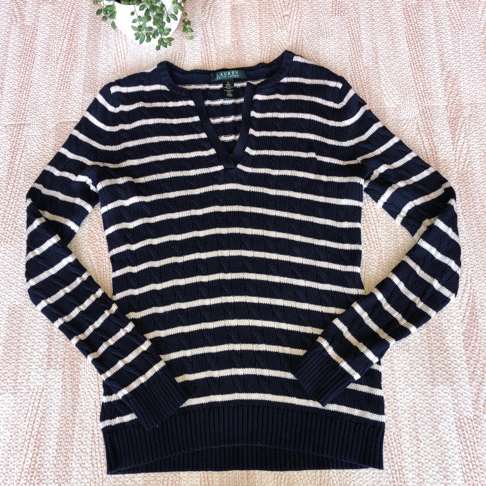 Lauren Ralph Lauren Navy/White Striped Sweater